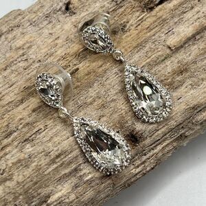 Halo SIlver Tear Drop Dangle Swarovski Crystals Statement Earrings